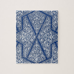 Puzzle Patrón de tejas persas - azul cobalto y blanco