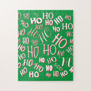 Puzzle Patrón de texto de Navidad HO HO HO blanco verde r