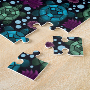 Puzzle Patrón de Tortuga Marina y Flor de Loto 
