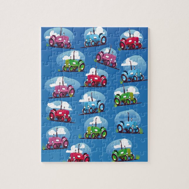 Puzzle Patrón de Tractor (Fondo Azul) (Vertical)