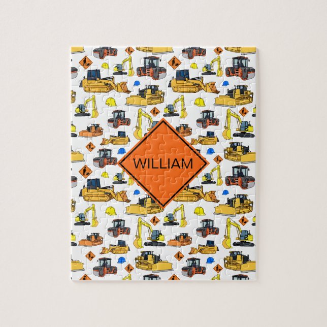 Puzzle Patrón de vehículos de construcción personalizados (Vertical)