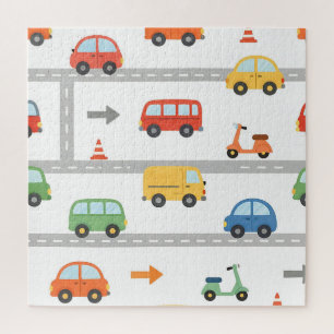 Puzzle Patrón de vehículos de tráfico lindos para niños