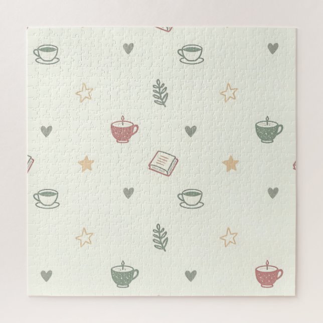 Puzzle Patrón de Vela de Libros de Té Acogedor Suave (Vertical)