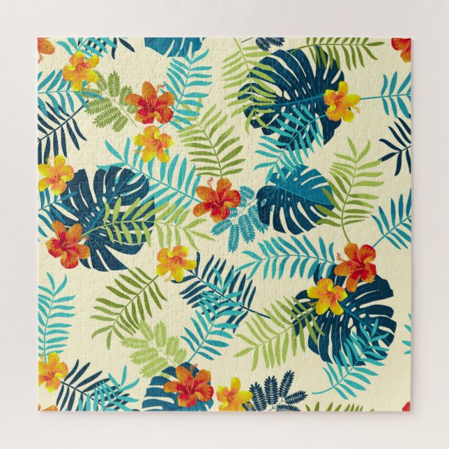 Puzzle Patrón de verano de Monstera Tropical Hibiscus (Vertical)