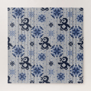 Puzzle Patrón decorativo de los pingüinos de invierno de