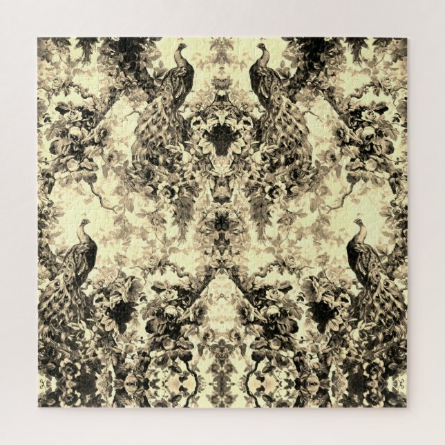 Puzzle Patrón elegante de tela floral de pavo real victor (Vertical)