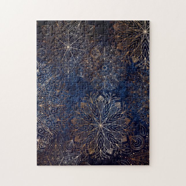 Puzzle Patrón elegante dorado y azul oscuro de Mandala (Vertical)