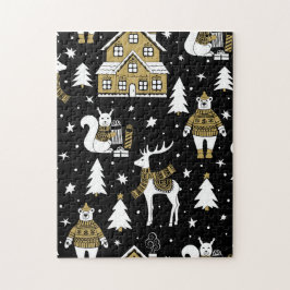 Puzzle Patrón Estético de Navidad en Oro - Metálico Elega