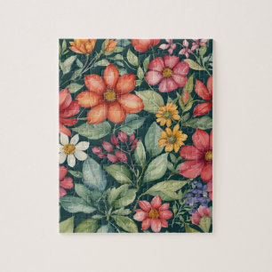 Puzzle Patrón floral acuarela botánico Cottagecore