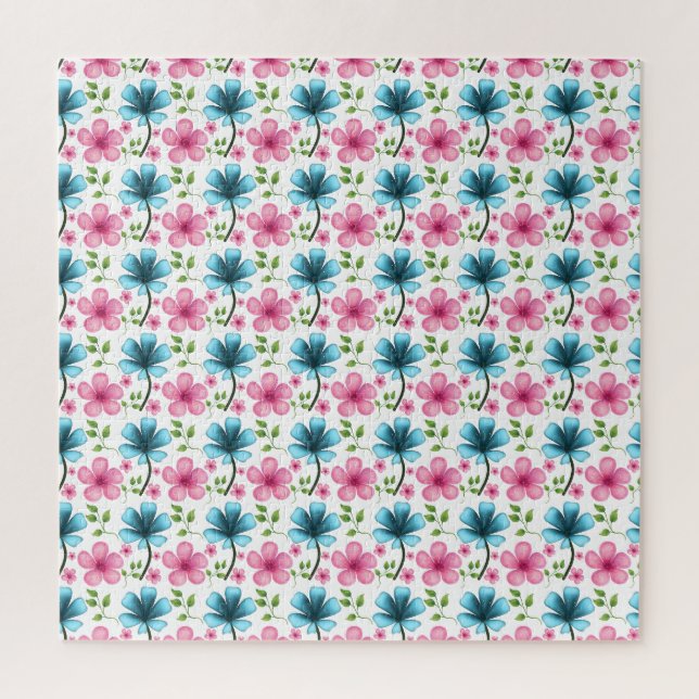 Puzzle Patrón floral azul y rosa (Vertical)