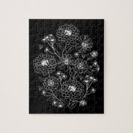 Puzzle Patrón floral blanco y negro