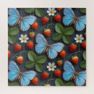 Puzzle Patrón floral con mariposas Morpho azules