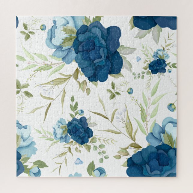 Puzzle Patrón floral continuo de acuarela azul (Vertical)