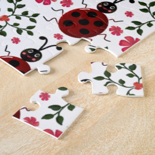 Puzzle Patrón floral continuo de mariquita linda  