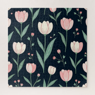 Puzzle Patrón floral continuo de tulipanes rosados elegan