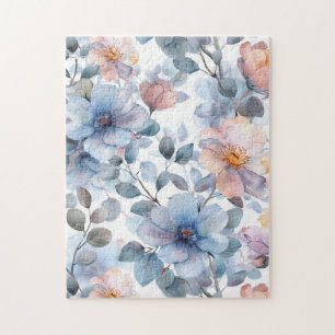Puzzle Patrón floral de acuarela delgada en color pastel