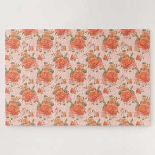 Puzzle patrón floral de boda de primavera rosa naranja