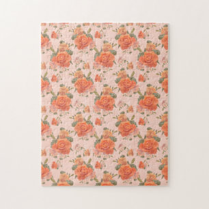 Puzzle patrón floral de boda de primavera rosa naranja