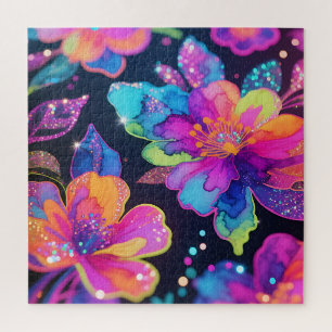 Puzzle Patrón floral de brillo de neón