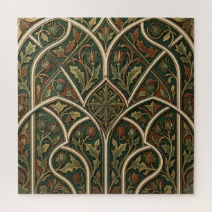 Puzzle Patrón floral de cardo victoriano verde oscuro 
