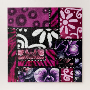 Puzzle Patrón floral de cereza negra Crazy Quilt