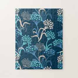 Puzzle Patrón floral de hidrangea estilizada - Azul elega