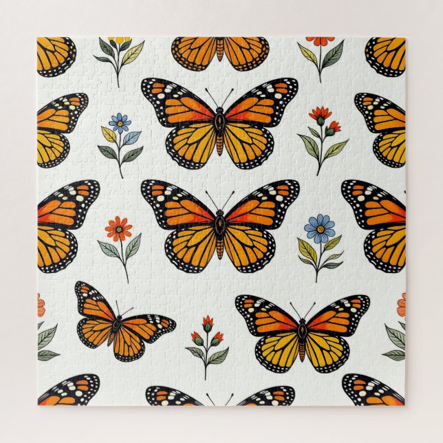 Puzzle Patrón Floral de Mariposa Monarca (Vertical)