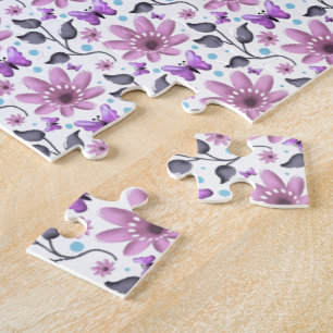 Puzzle Patrón floral de mariposa morada Cottagecore lindo