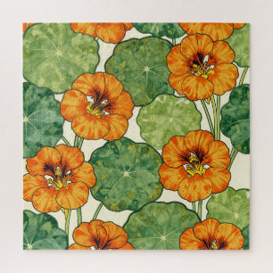 Puzzle Patrón floral de nasturcia en acuarela