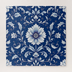Puzzle Patrón floral de porcelana azul marino