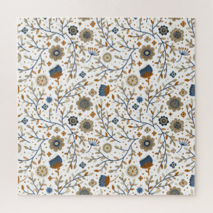 Puzzle Patrón floral de tinción manual en azul, Naranja