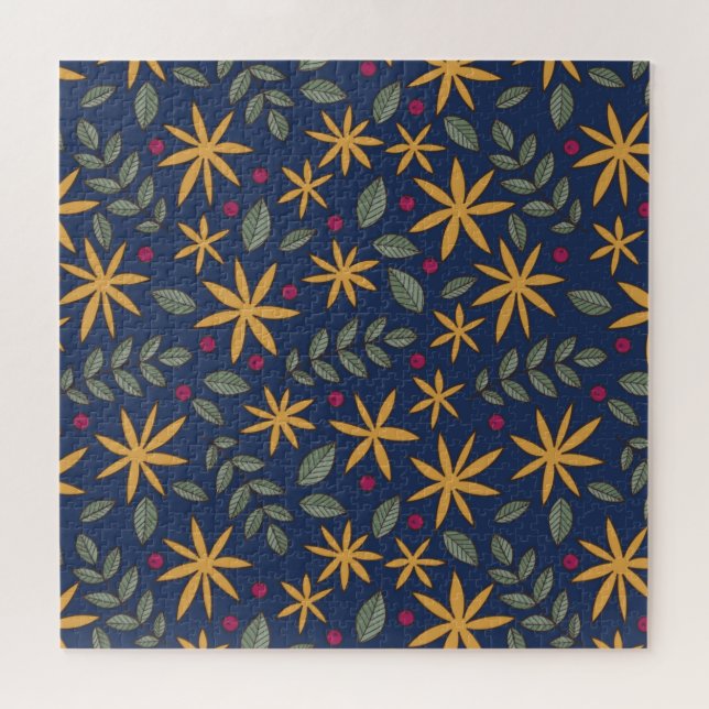 Puzzle patrón floral dibujado a mano con hojas (Horizontal)