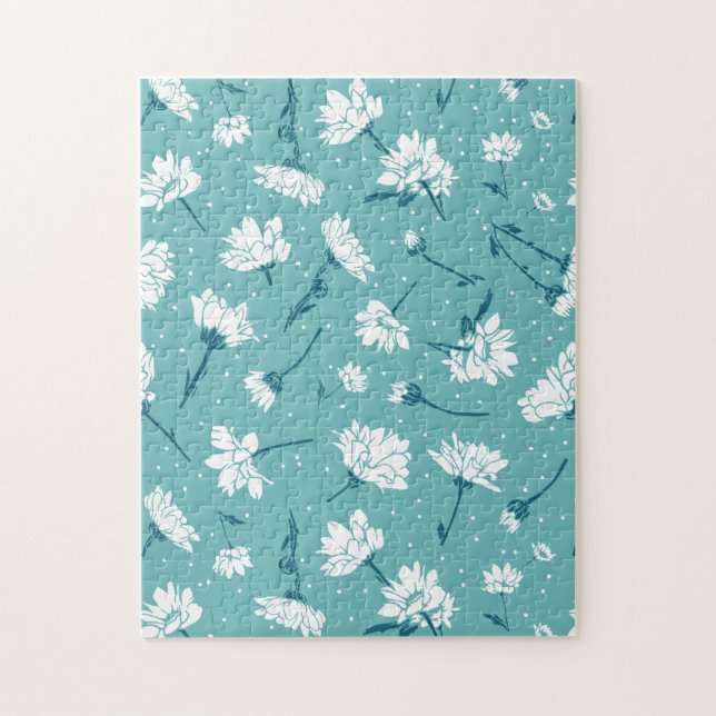 Puzzle Patrón floral elegante - Botánico Verde azulado y  (Vertical)