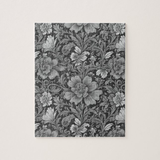 Puzzle Patrón floral monocromo vintage (Vertical)
