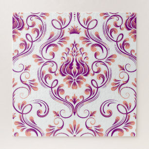 Puzzle Patrón floral Peach y Purple Damask Elegante