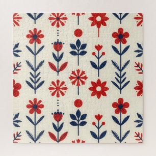 Puzzle Patrón floral popular rojo y marino