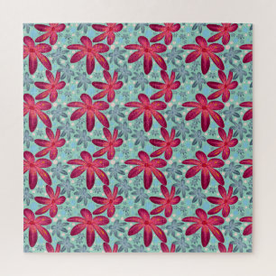 Puzzle Patrón floral rosa y azul sin costuras