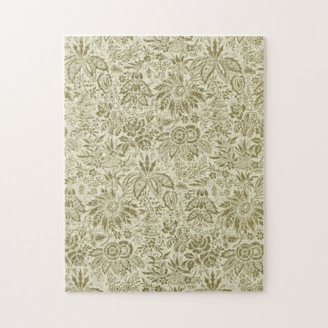 Puzzle Patrón floral Sage verde Damasco antiguo (Vertical)