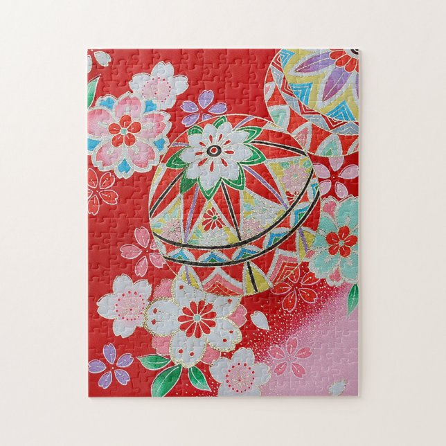 Puzzle Patrón floral, textil de KIMONO japonés (Vertical)