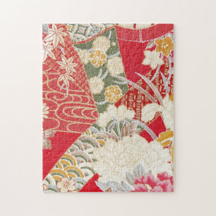 Puzzle Patrón floral, textil de KIMONO japonés