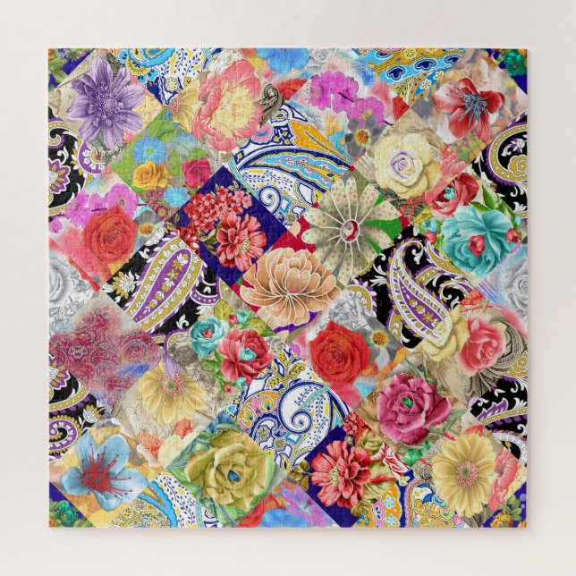 Puzzle Patrón floral tropical, colores vibrantes. (Vertical)