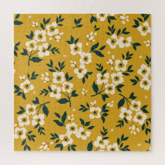 Puzzle Patrón floral vintage, flores blancas pequeñas.
