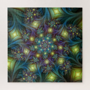 Puzzle Patrón fractal azul violeta iluminado