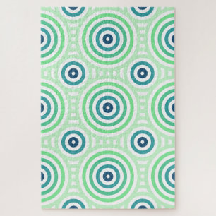Puzzle Patrón geométrico circular retro en verde y azul