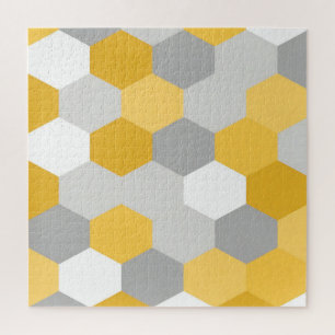 Puzzle Patrón geométrico de hexágono gris amarillo