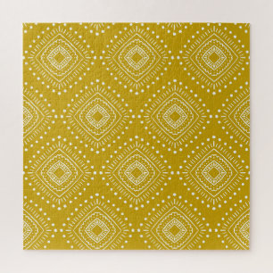 Puzzle Patrón geométrico étnico: amarillo dorado, blanco