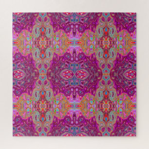 Puzzle Patrón Groovy Abstracto Magenta Rosa, Azul y Rojo