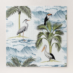 Puzzle Patrón hawaiano vintage, floral de verano.