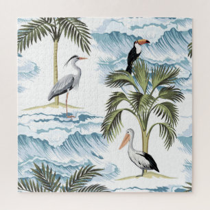 Puzzle Patrón hawaiano vintage, floral de verano.