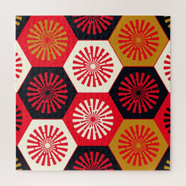 Puzzle Patrón Hexagonal Floral de estilo asiático (Vertical)